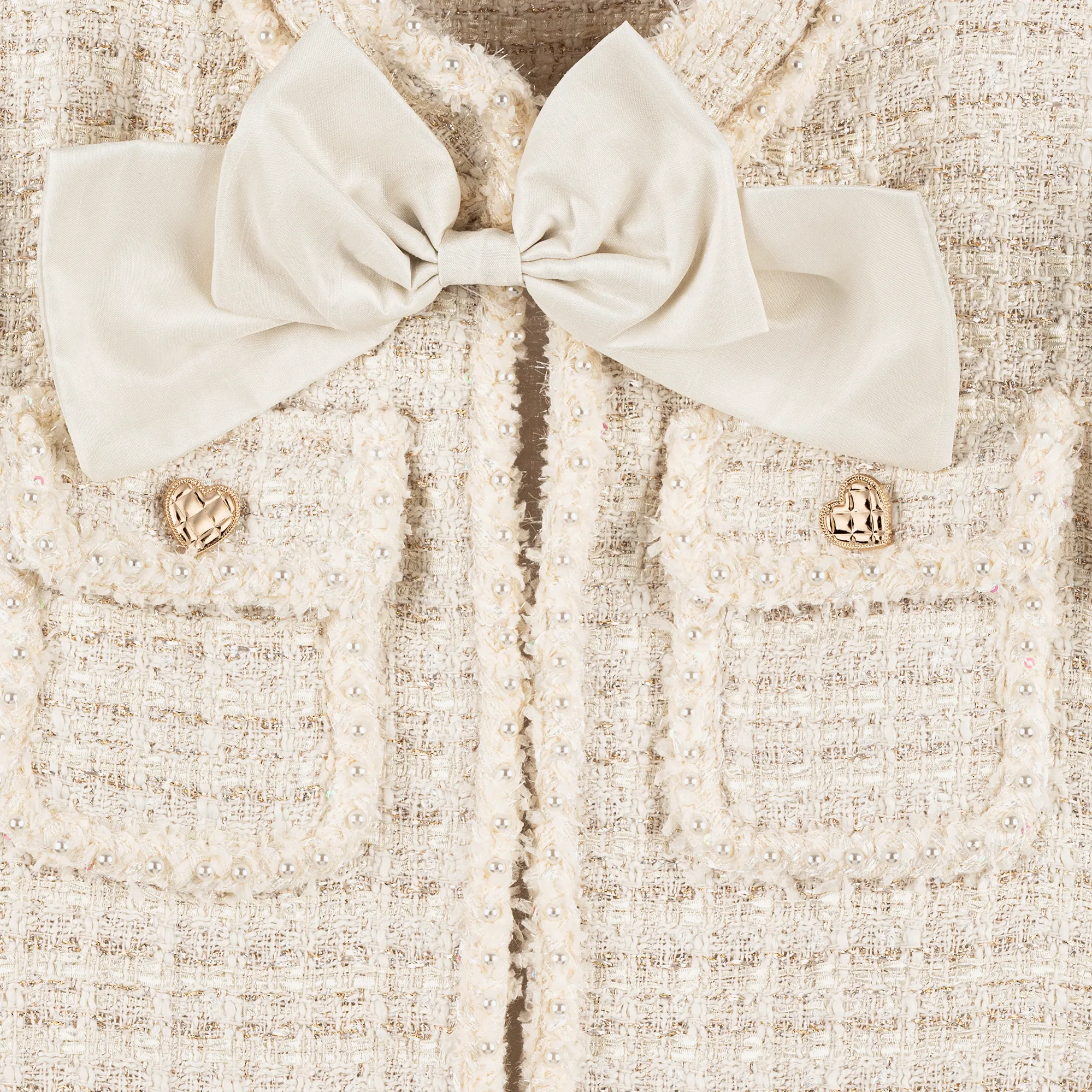 Girls Ivory Sparkly Tweed Coat