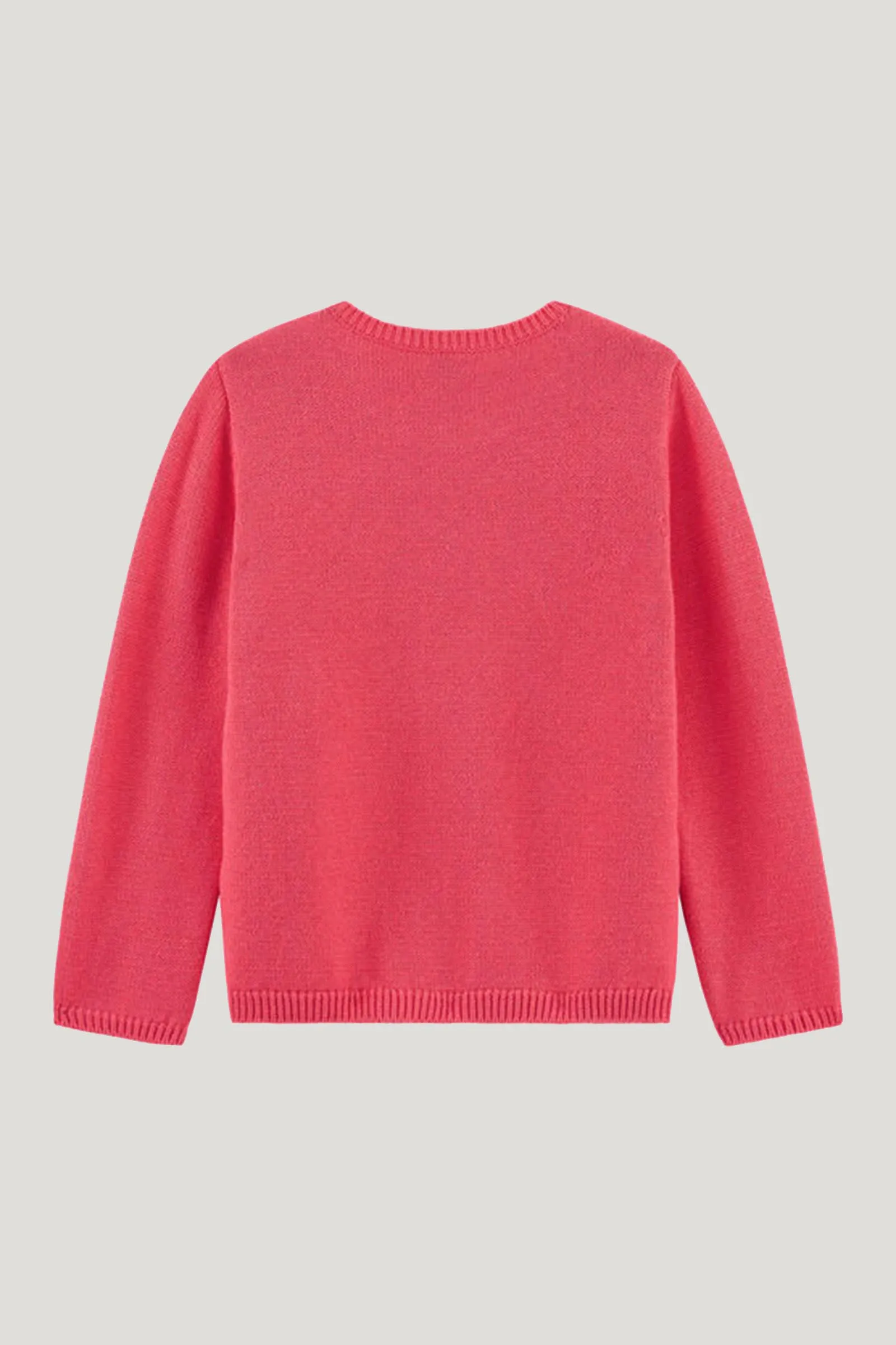 Girl's Pink Wool & Cotton Cardigan With Pompom Detail