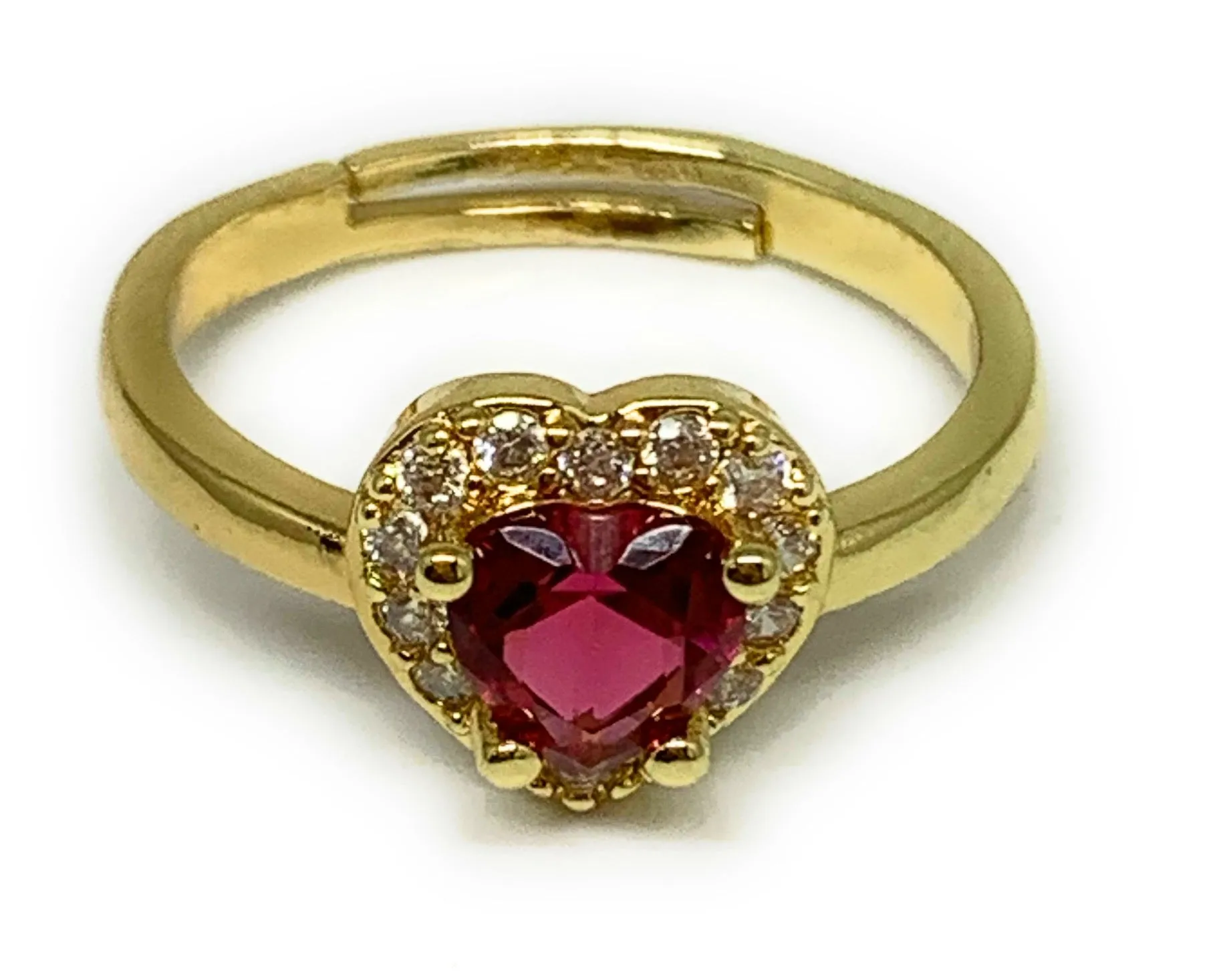 Gold Plated CZ Heart Adjustable Ring Anillo (RED, GREEN, WHITE, BLACK)