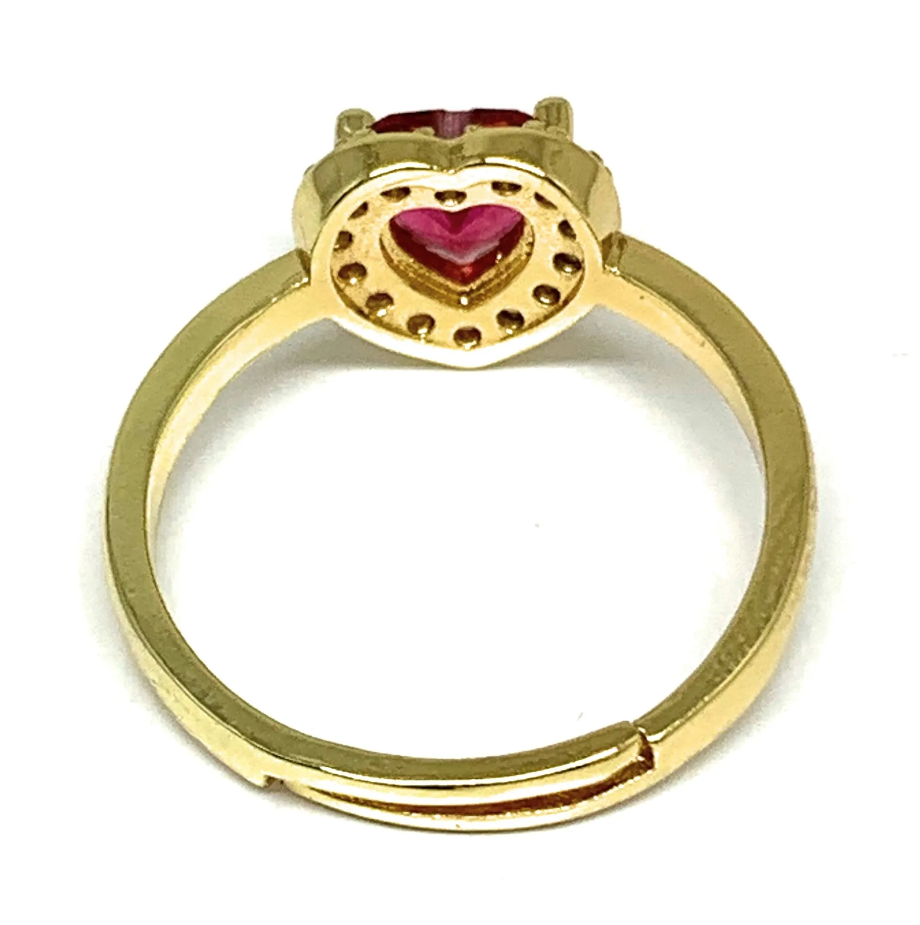 Gold Plated CZ Heart Adjustable Ring Anillo (RED, GREEN, WHITE, BLACK)