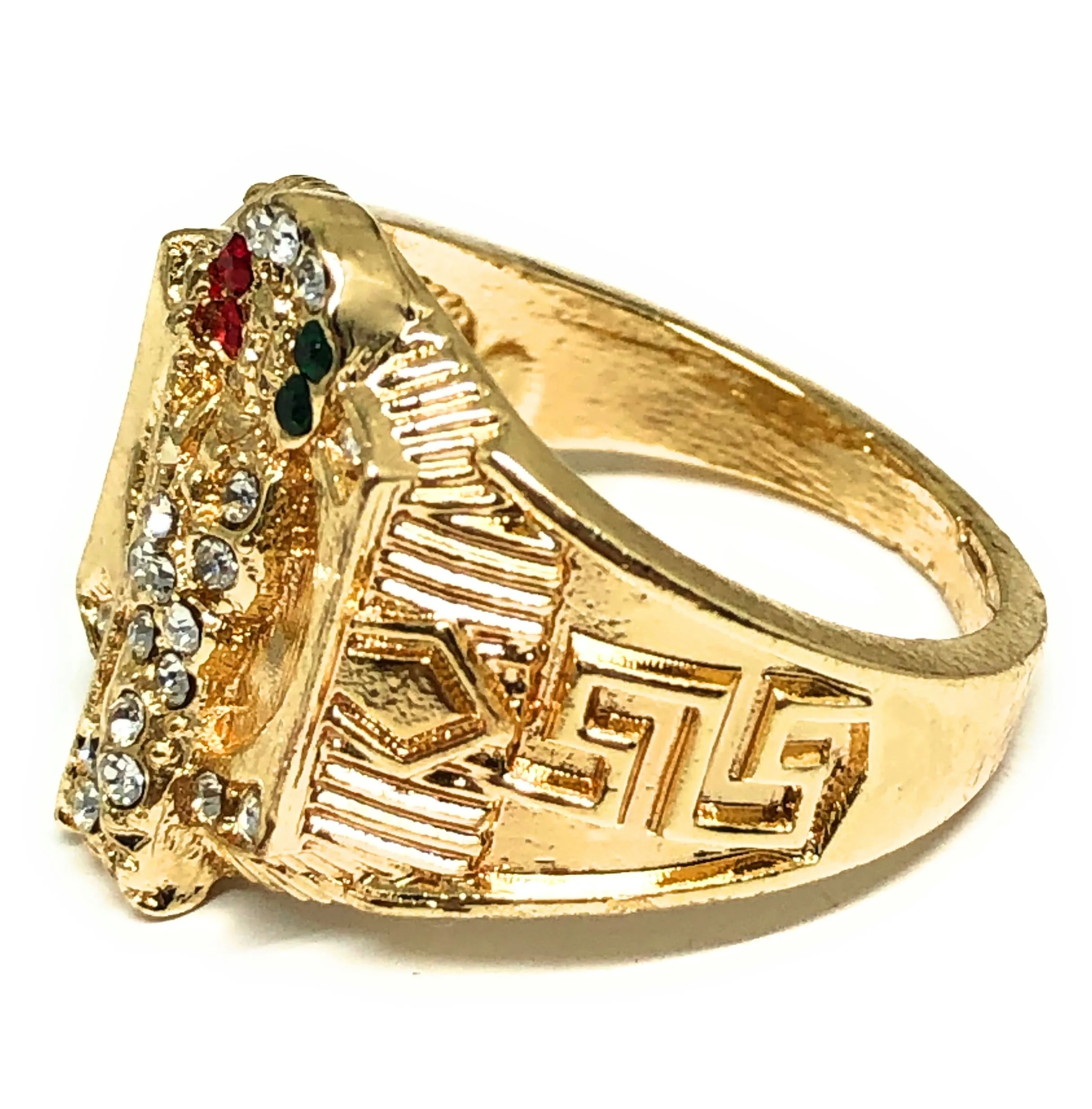 Gold Plated San Judas Saint Jude Red,White,Green CZ Ring Anillo