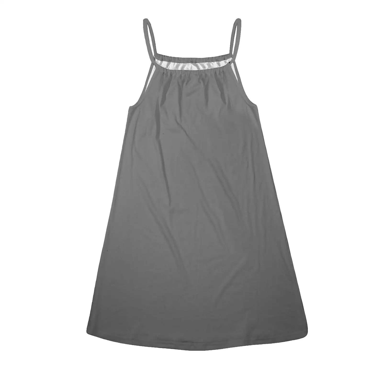 gray solid 2 Drawstring Neck Sleeveless Dress (Model D68)