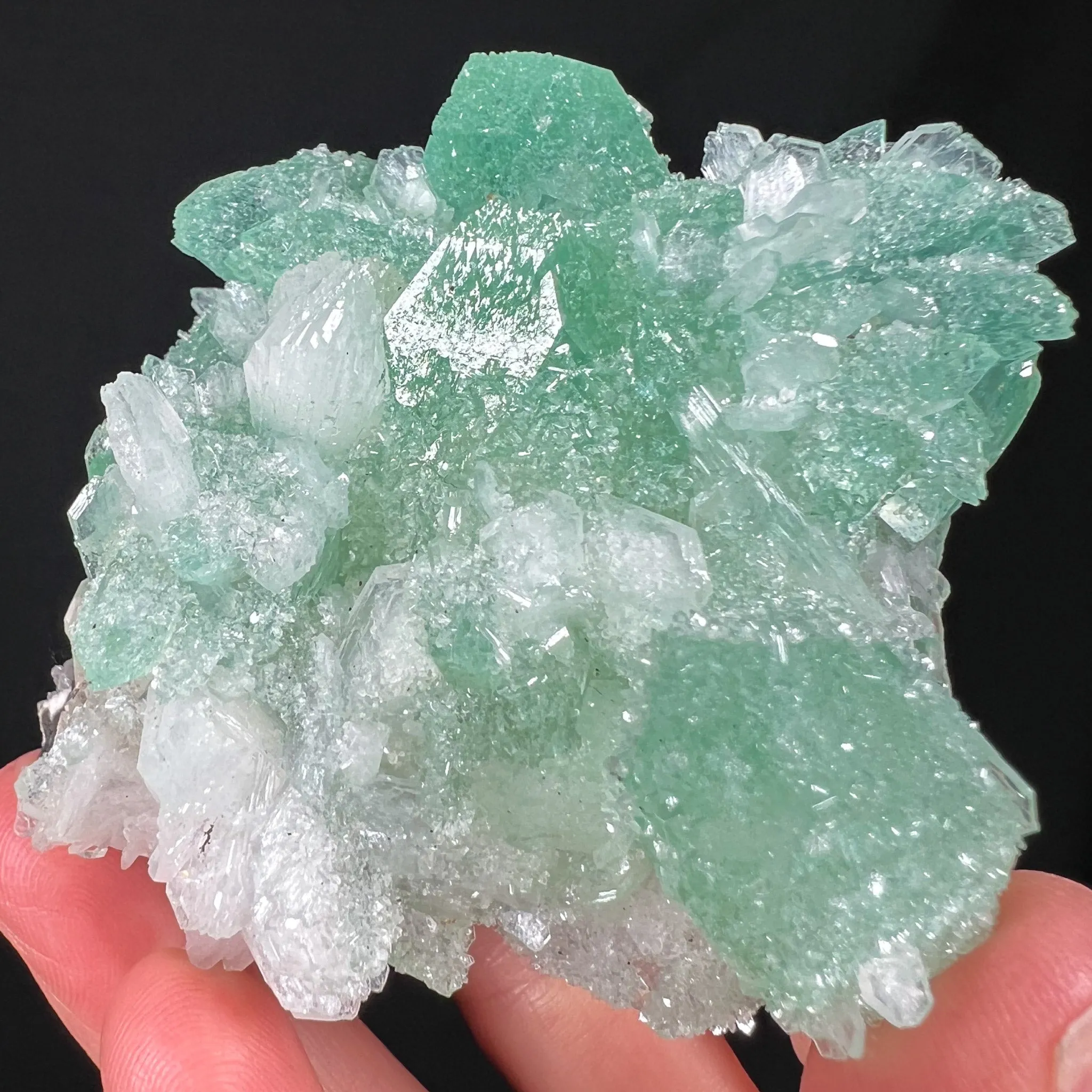 Green Apophyllite with White Stilbite