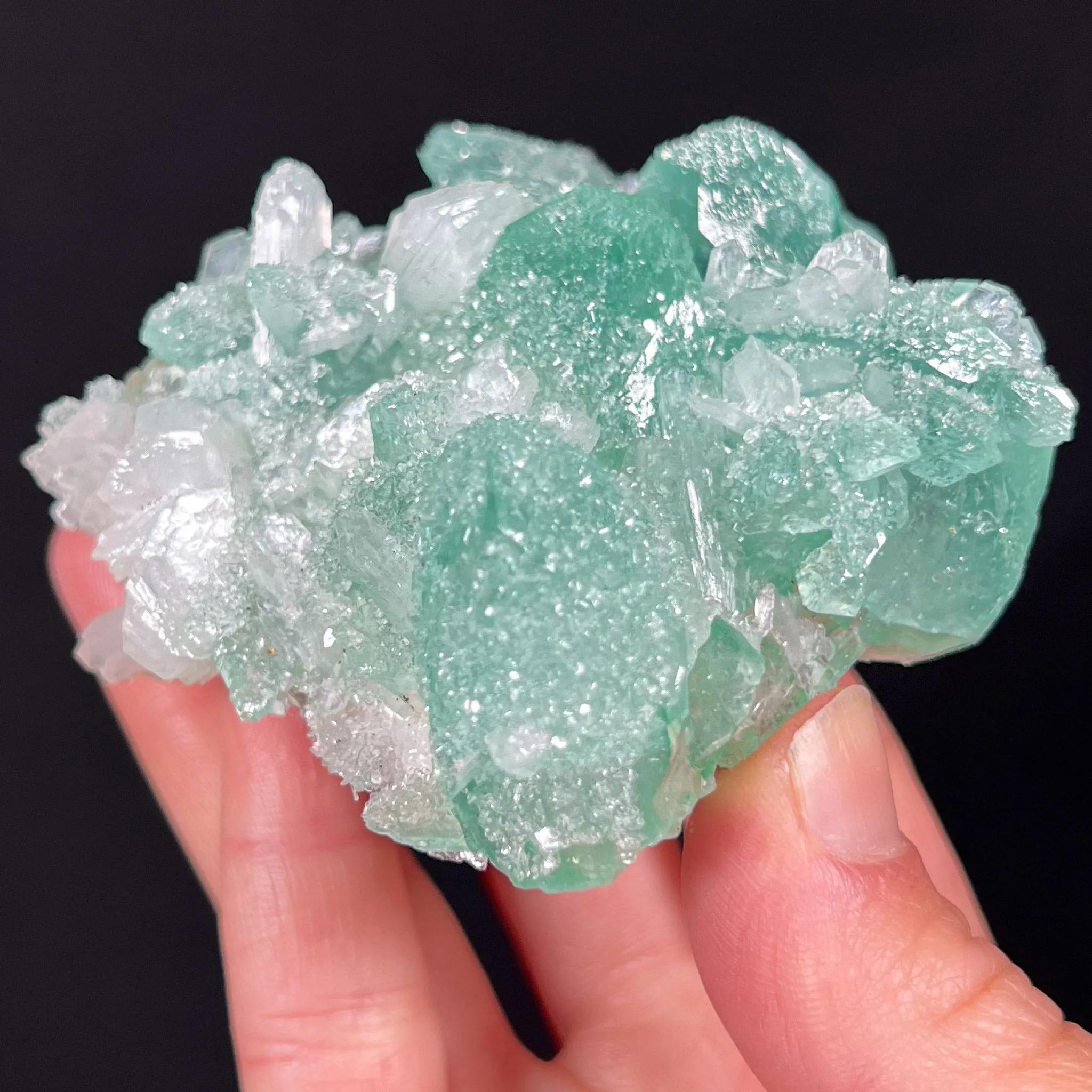 Green Apophyllite with White Stilbite