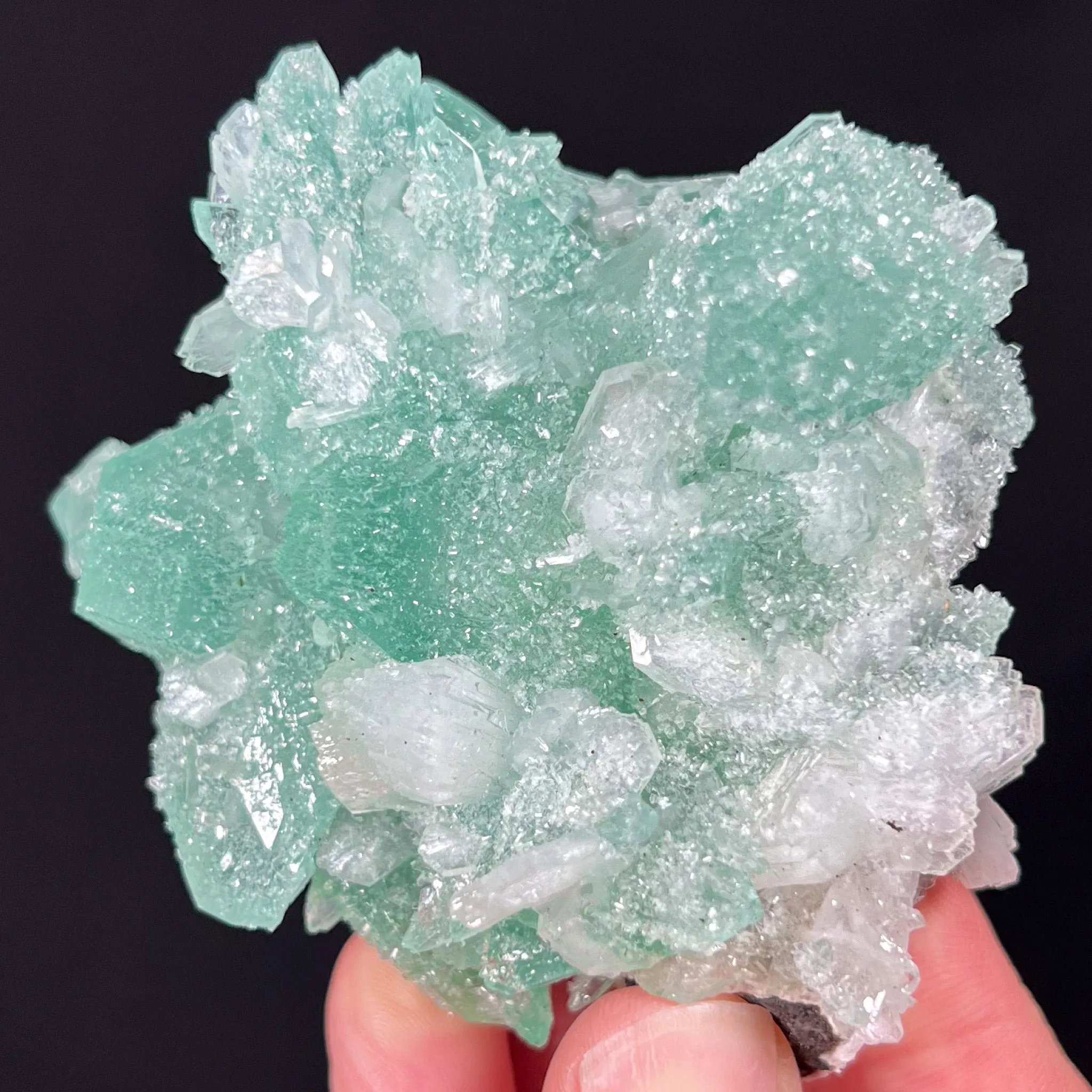 Green Apophyllite with White Stilbite