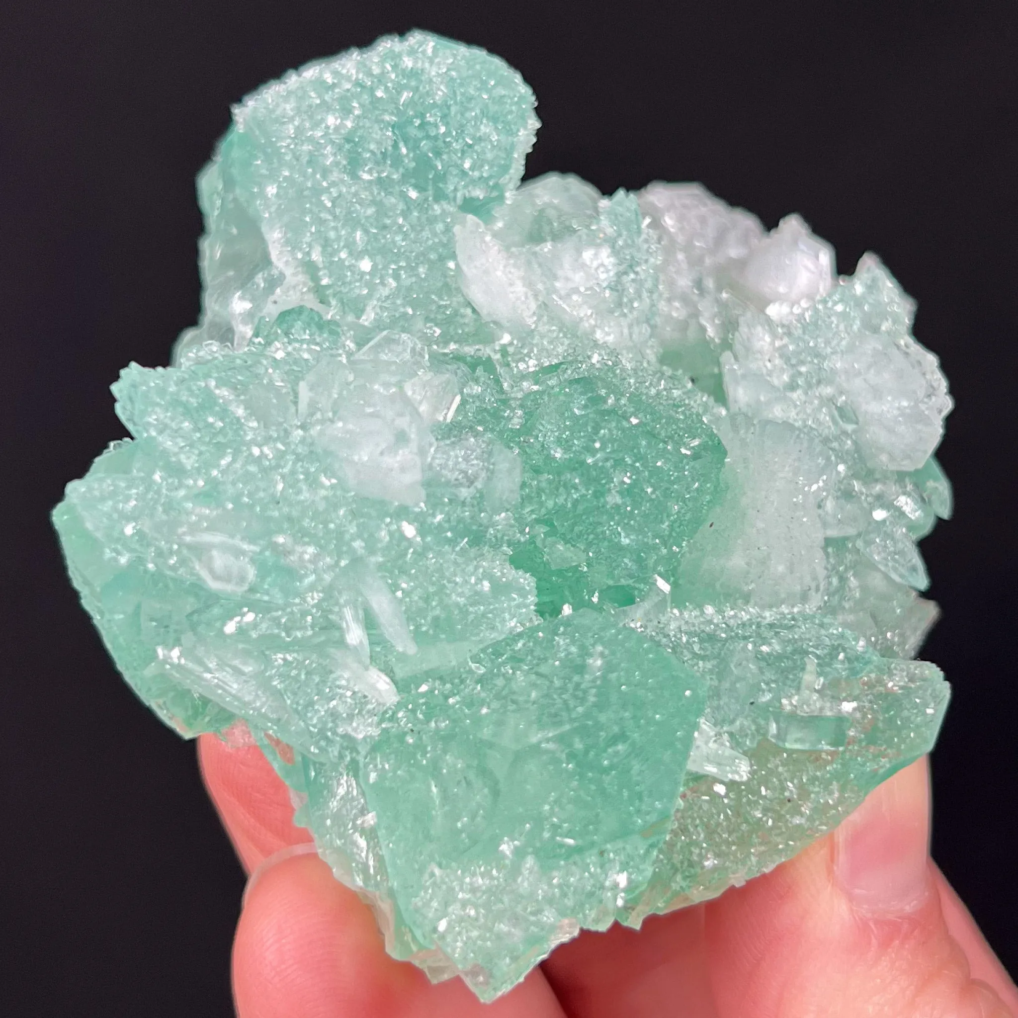 Green Apophyllite with White Stilbite