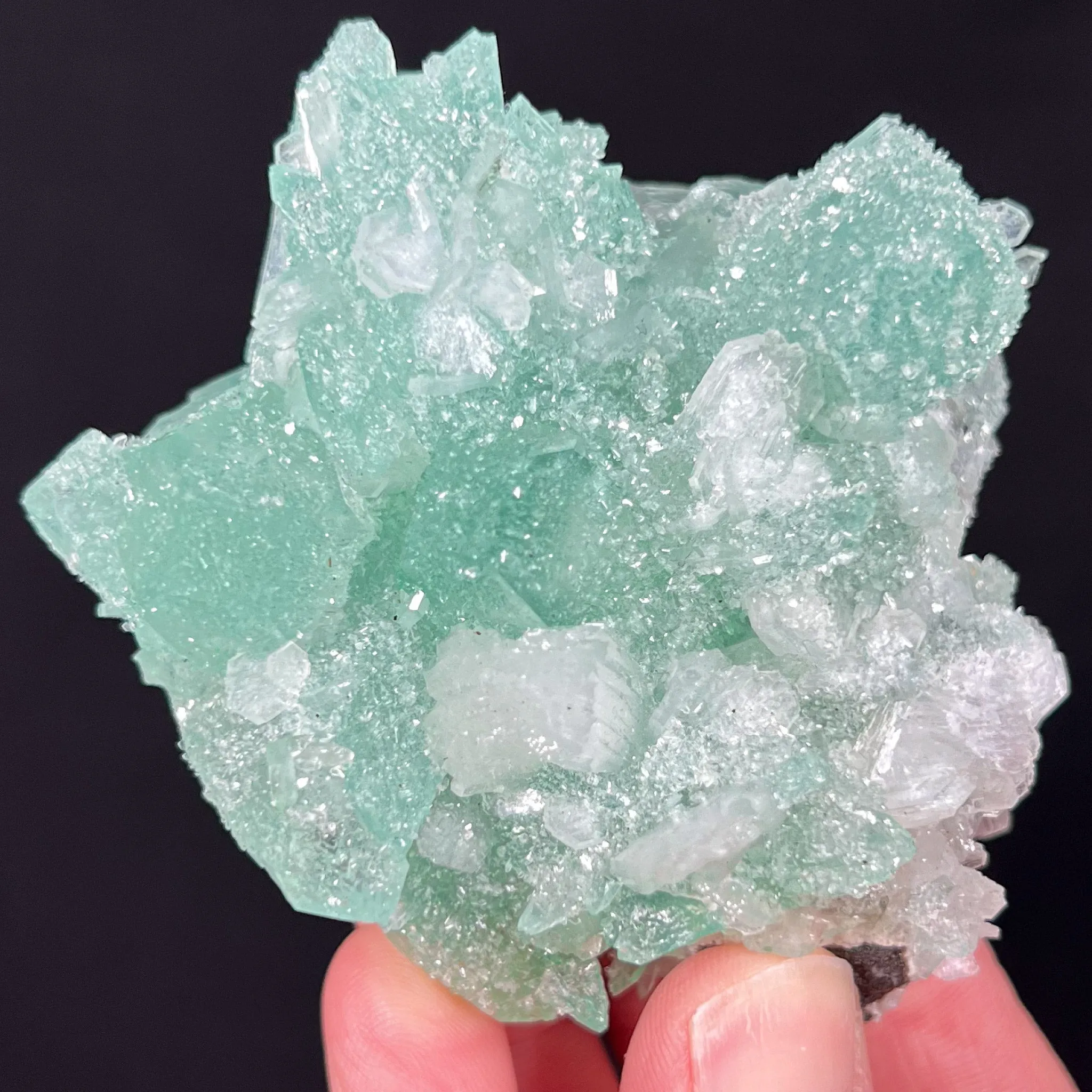 Green Apophyllite with White Stilbite