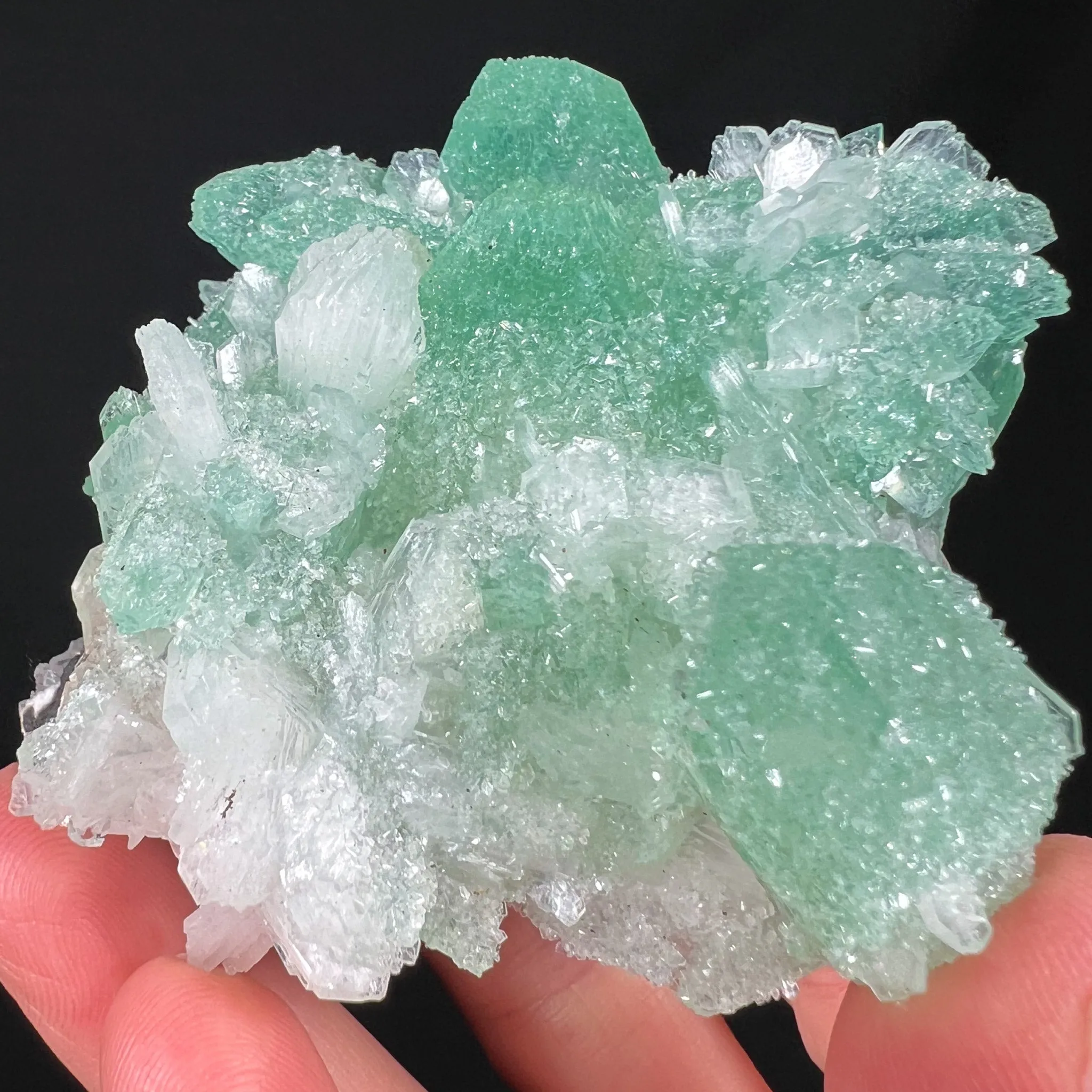 Green Apophyllite with White Stilbite