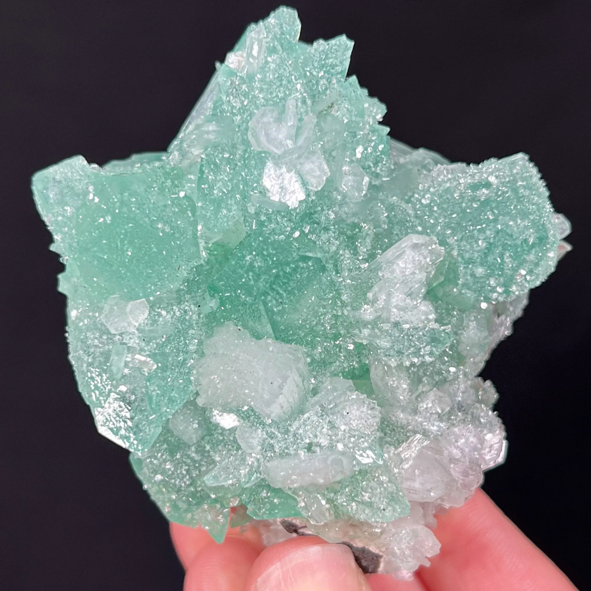 Green Apophyllite with White Stilbite