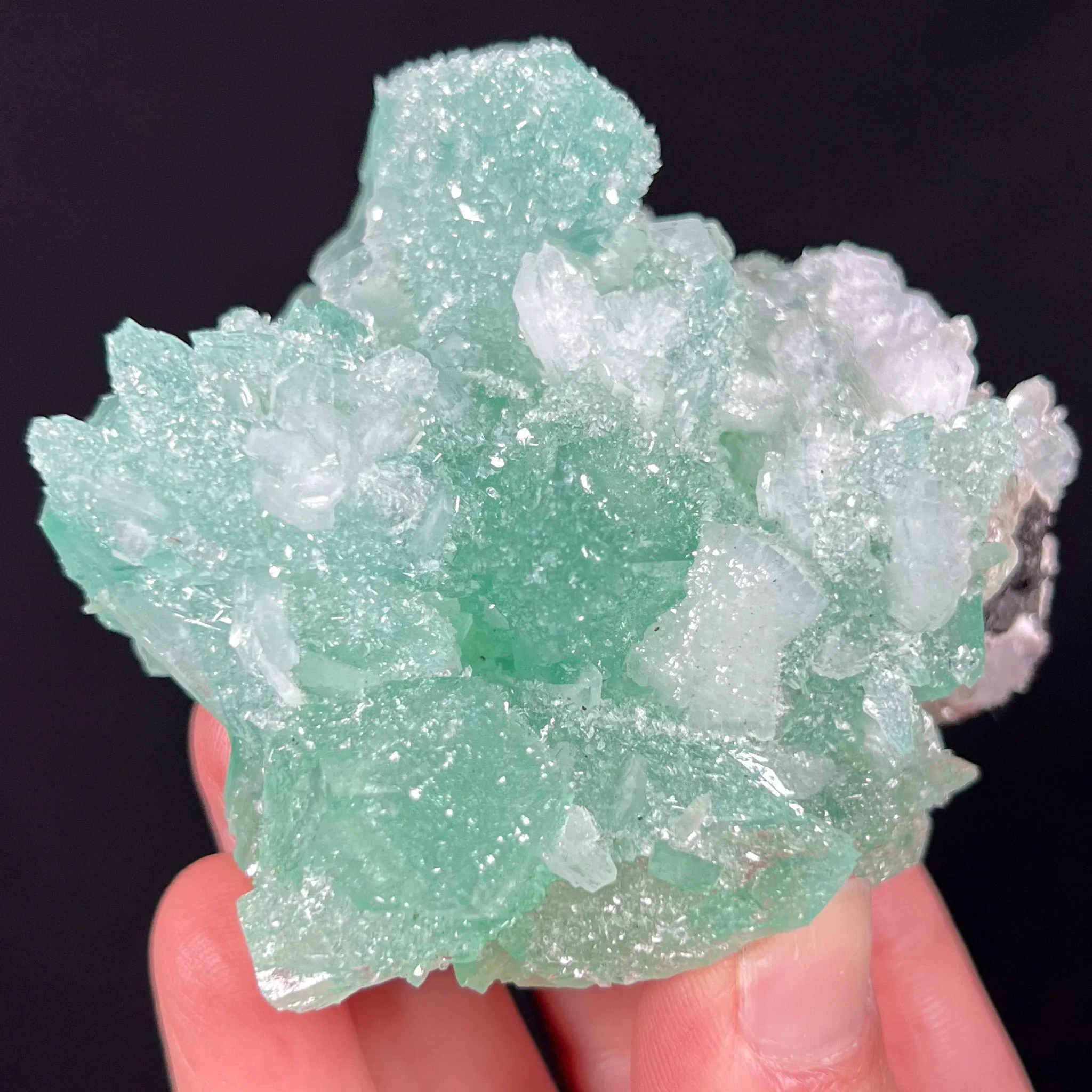 Green Apophyllite with White Stilbite