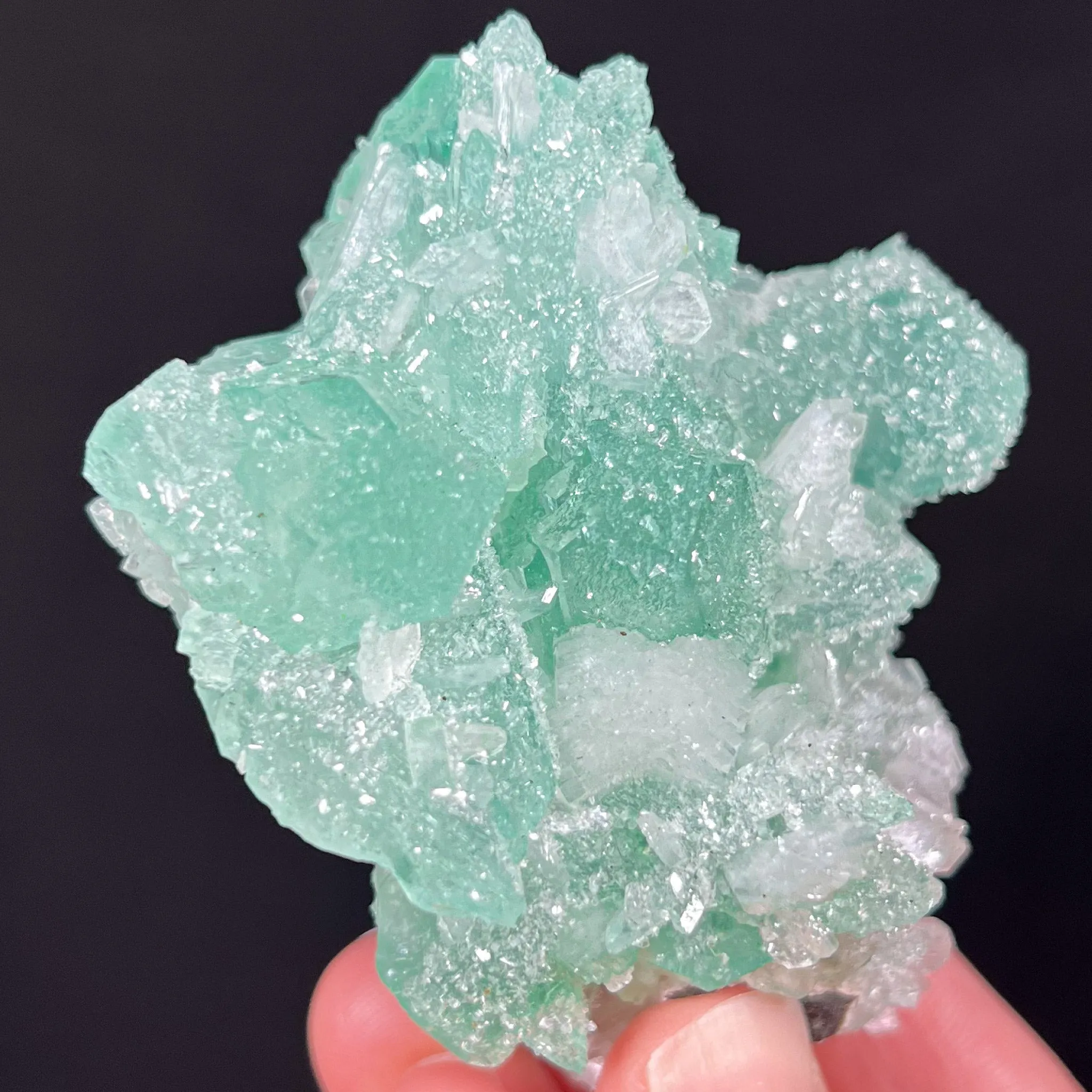 Green Apophyllite with White Stilbite