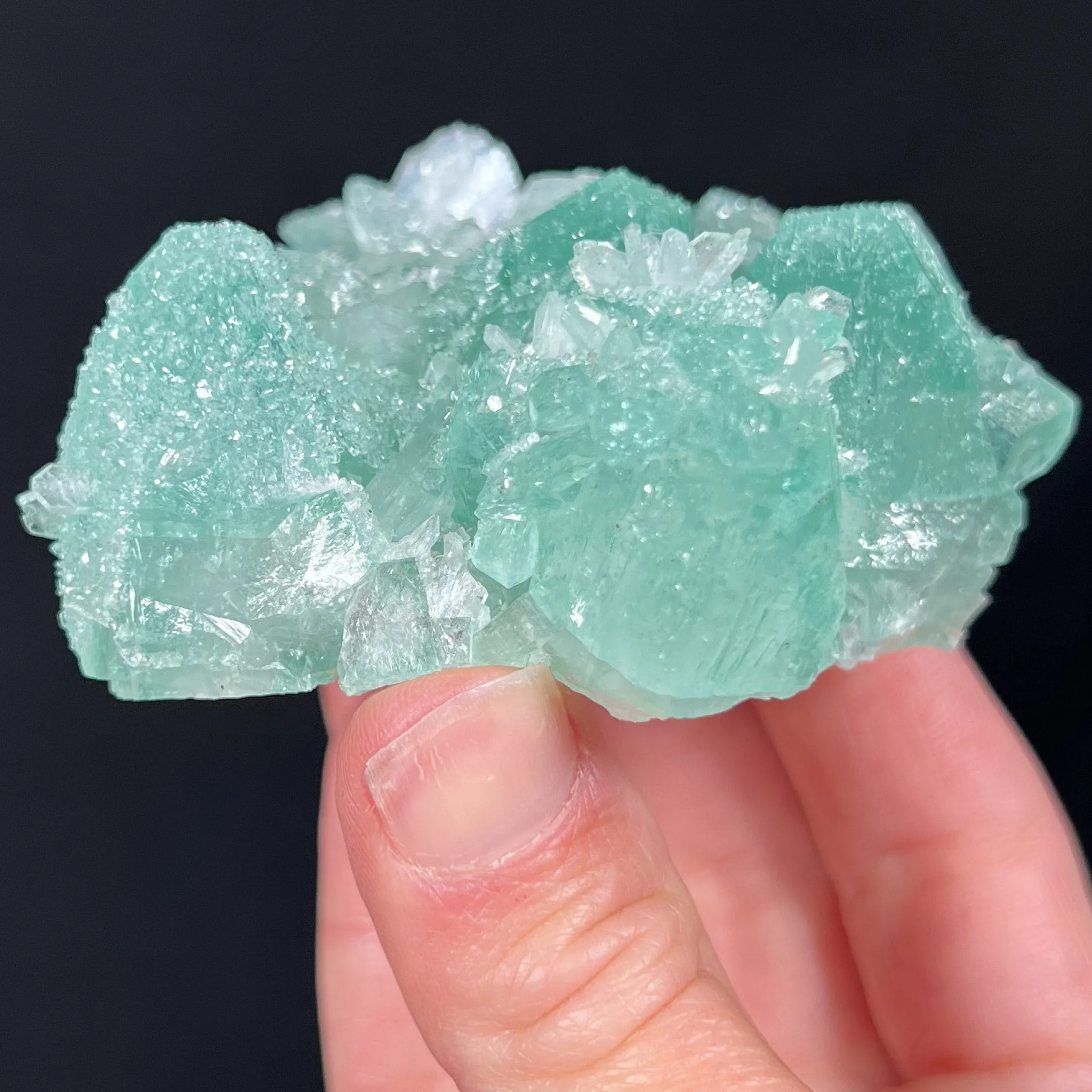 Green Apophyllite with White Stilbite