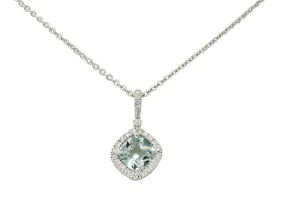 Green Beryl Diamond 18 Karat White Cushion Pendant Necklace