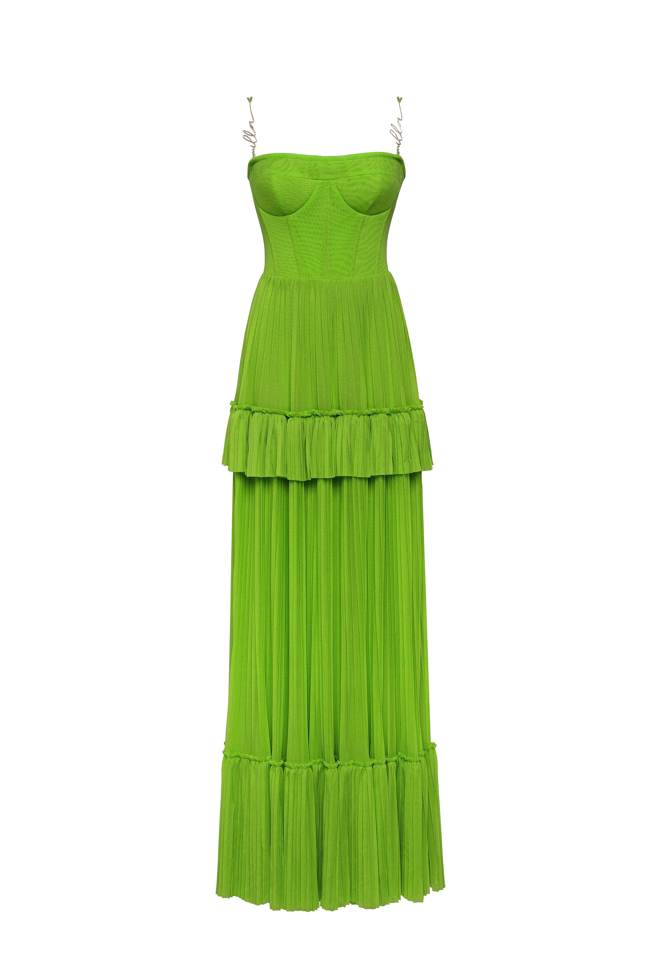 Green spaghetti strap pleated maxi dress, Garden of Eden