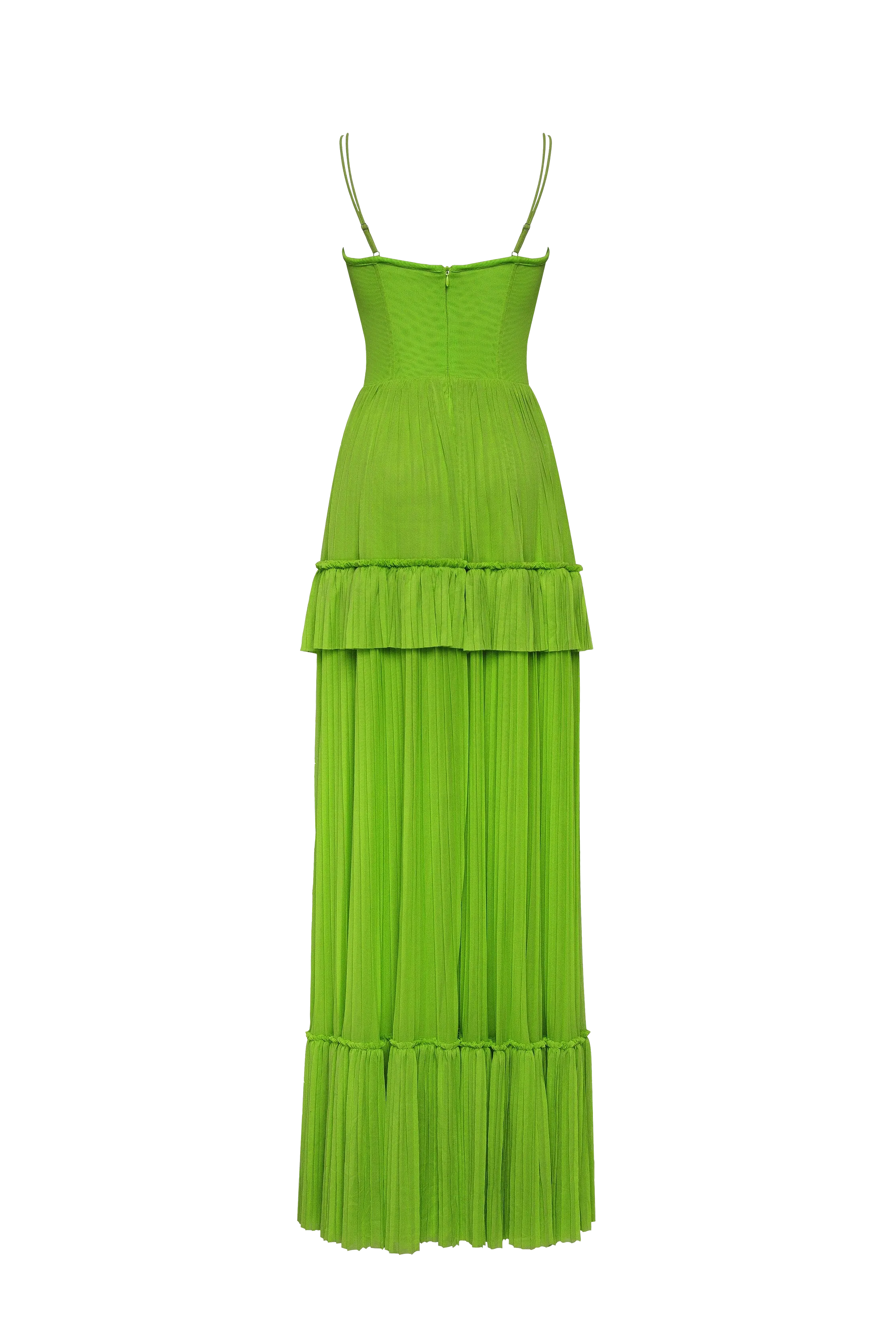 Green spaghetti strap pleated maxi dress, Garden of Eden