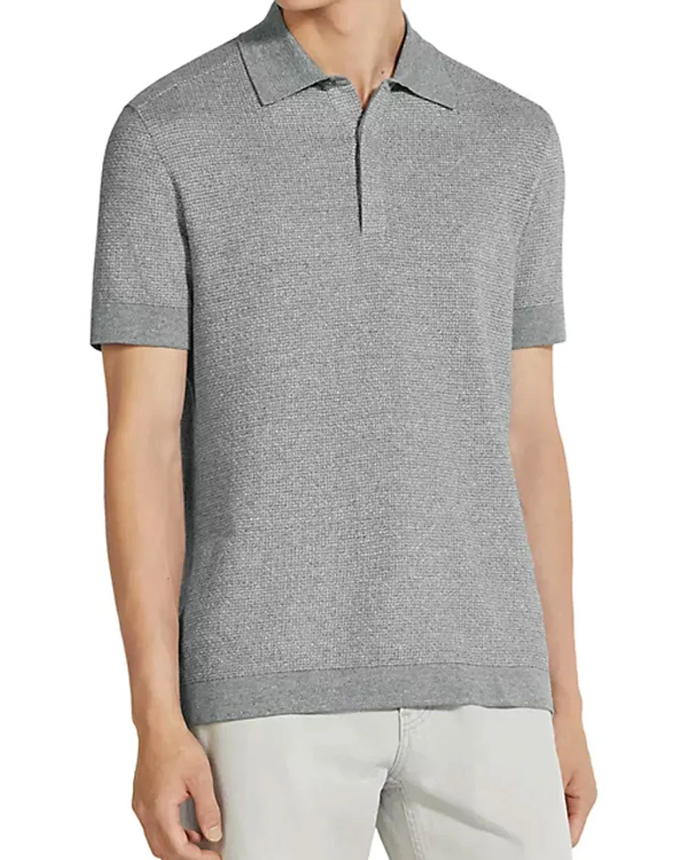 Grey Melange Hidden Button Polo