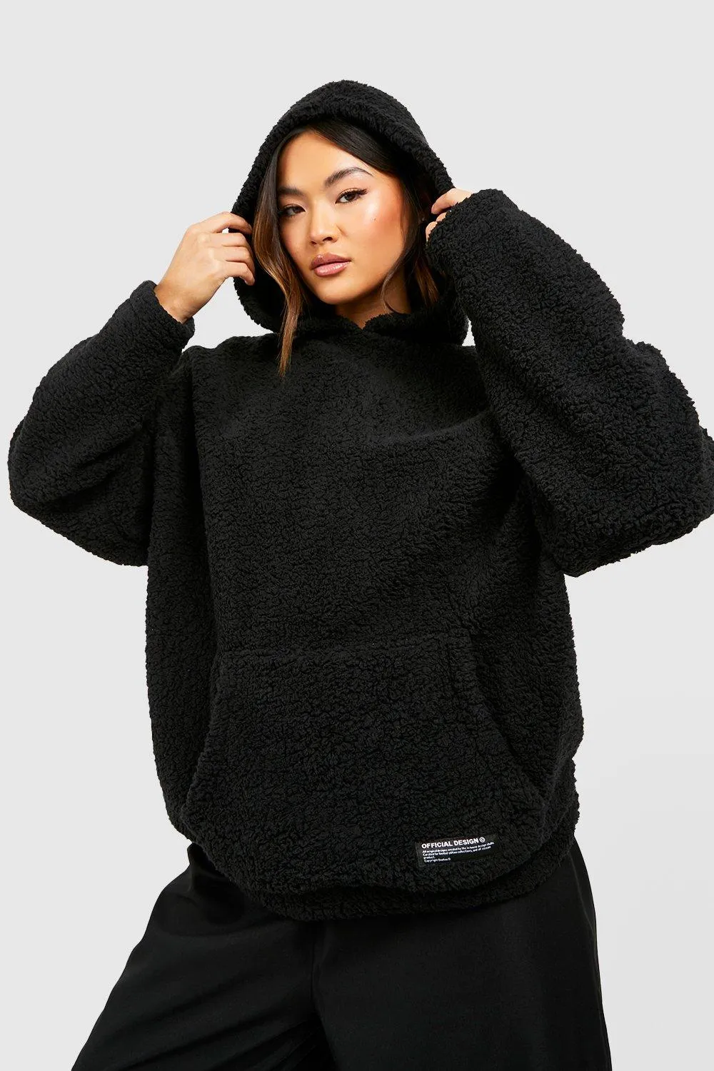 Hoodies & Sweatshirts | Borg Oversized Hoodie With Woven Label | boohoo