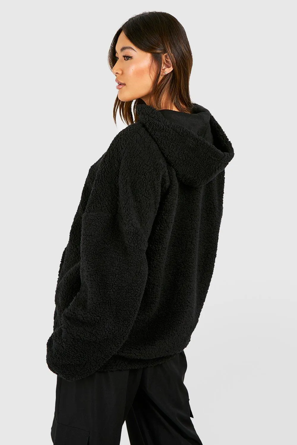 Hoodies & Sweatshirts | Borg Oversized Hoodie With Woven Label | boohoo