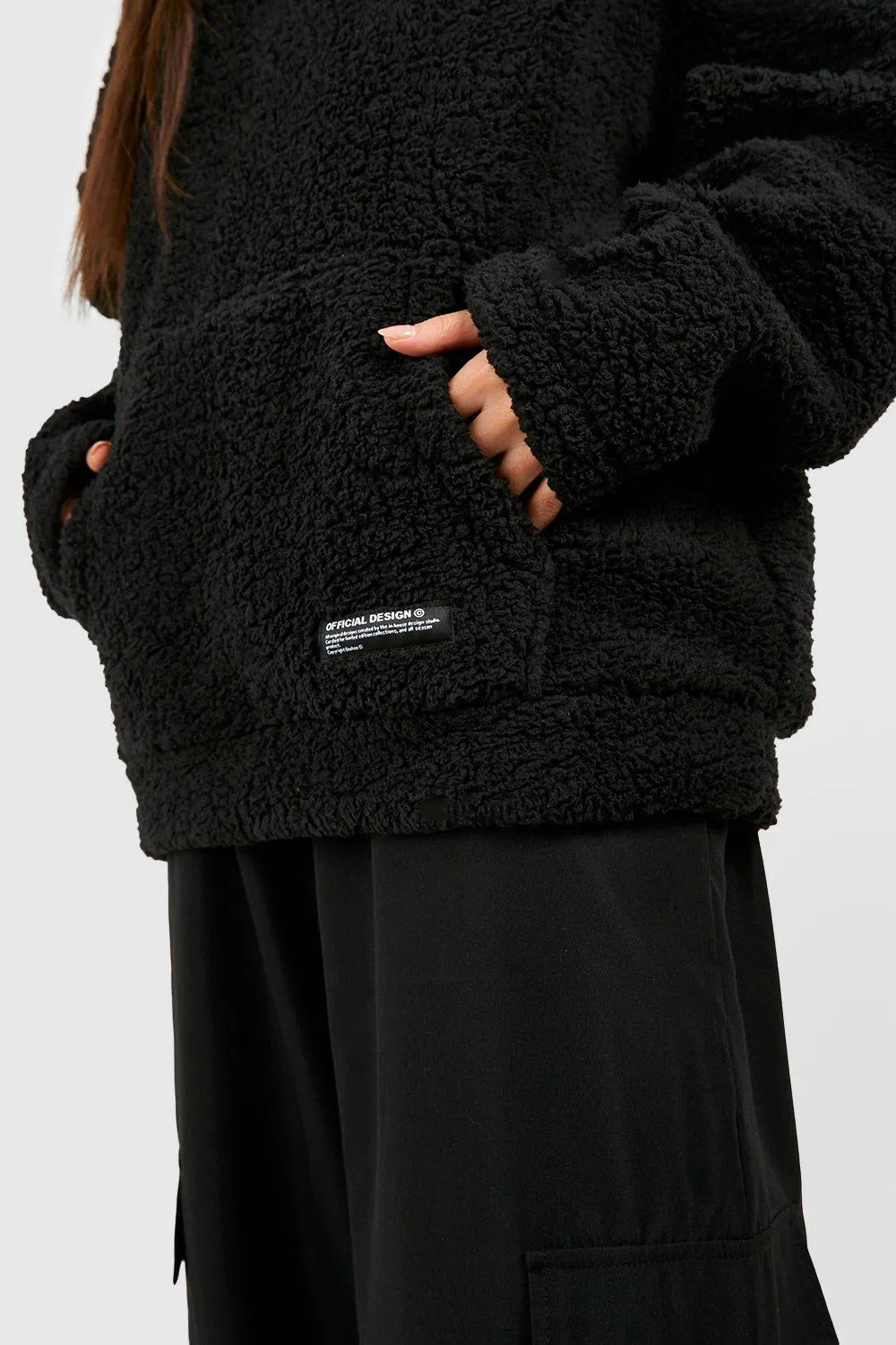 Hoodies & Sweatshirts | Borg Oversized Hoodie With Woven Label | boohoo