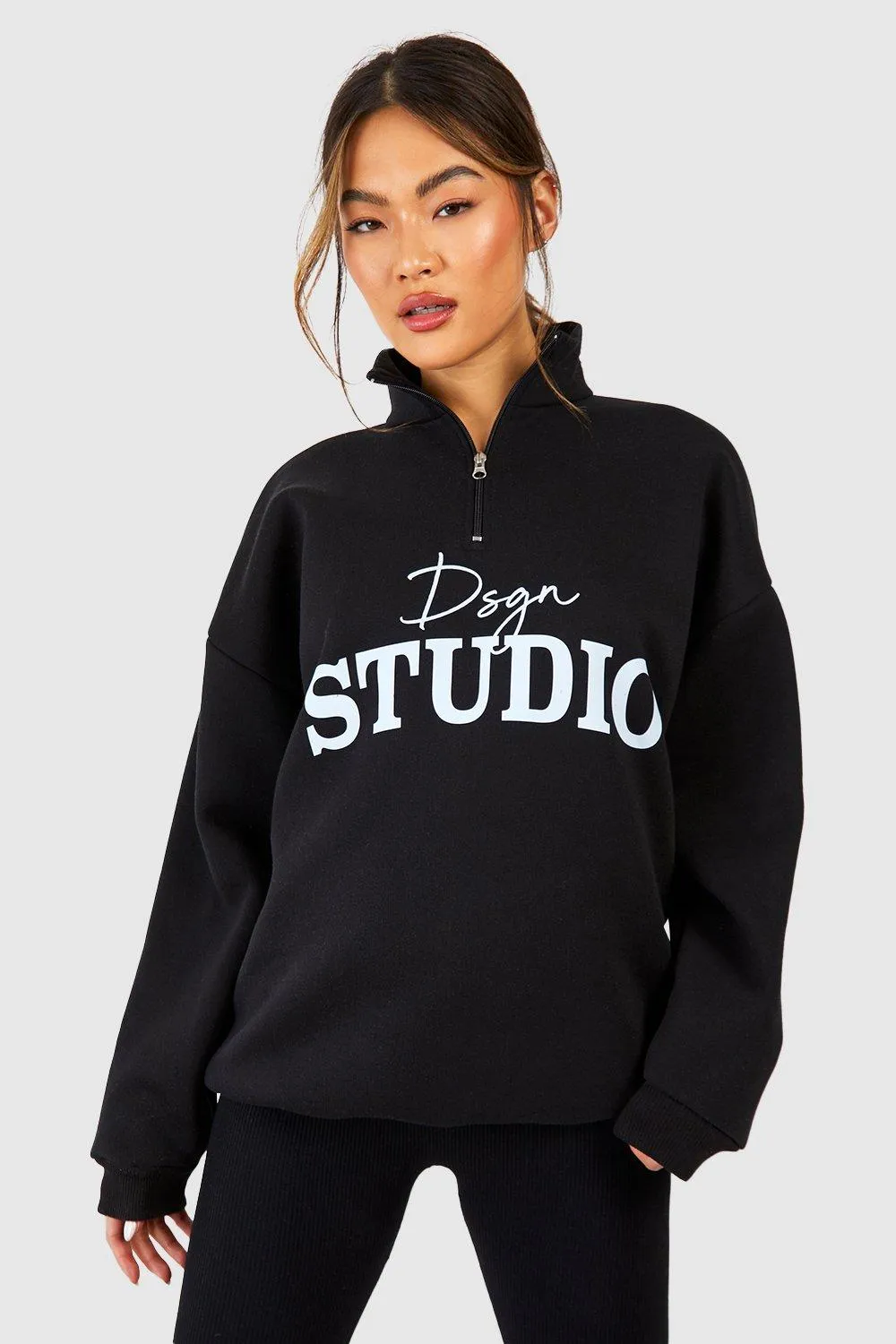 Hoodies & Sweatshirts | Dsgn Studio Half Zip Oversized Sweatshirt | boohoo