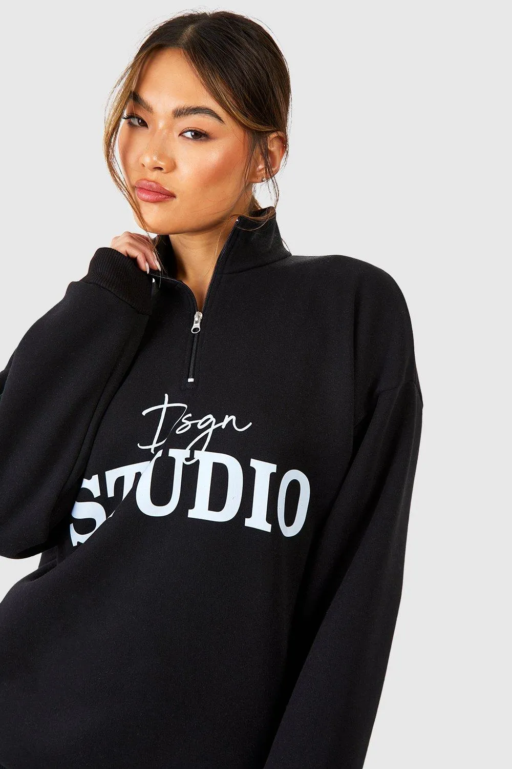 Hoodies & Sweatshirts | Dsgn Studio Half Zip Oversized Sweatshirt | boohoo