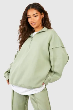 Hoodies & Sweatshirts | Exposed Seam Oversized Half Zip Sweatshirt | boohoo