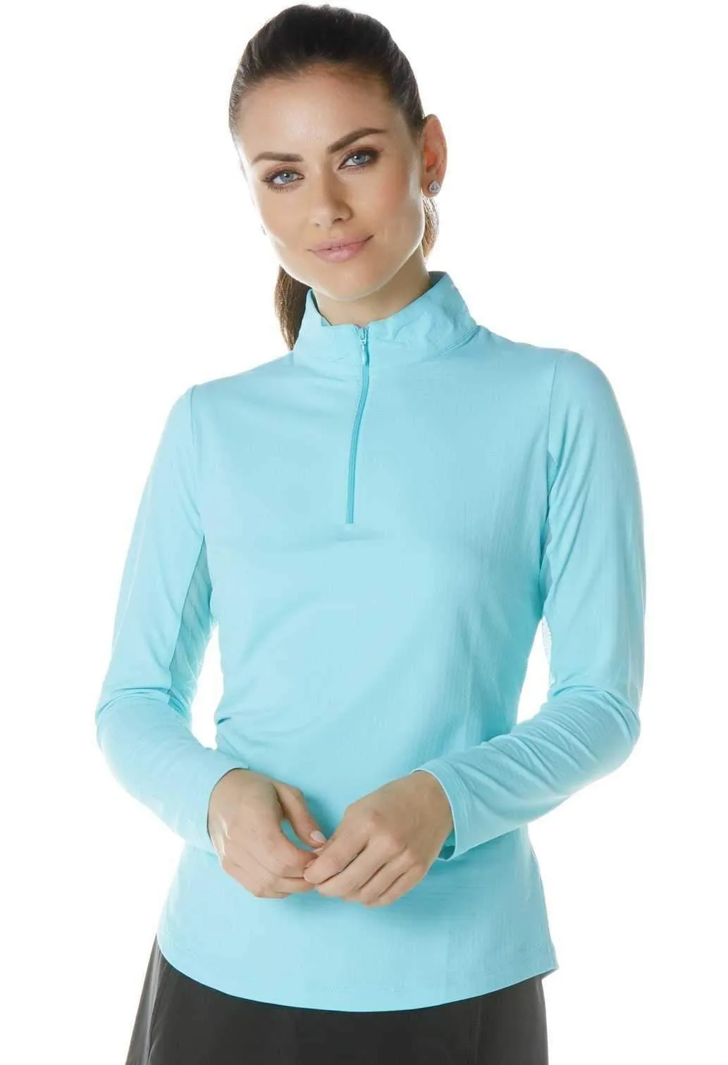 IBKUL Women's Long Sleeved Solid Mock Neck Golf Sun Protection Shirt- 18 Colors!