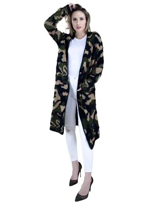 Last Chance! Very Moda Long Eyelash Cardigan Sweater Camouflage