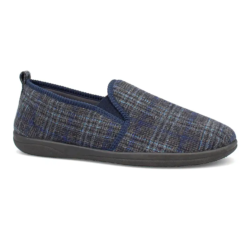 Lewis23 Standard Fit Men's Check Detail Warm Lined Slipper