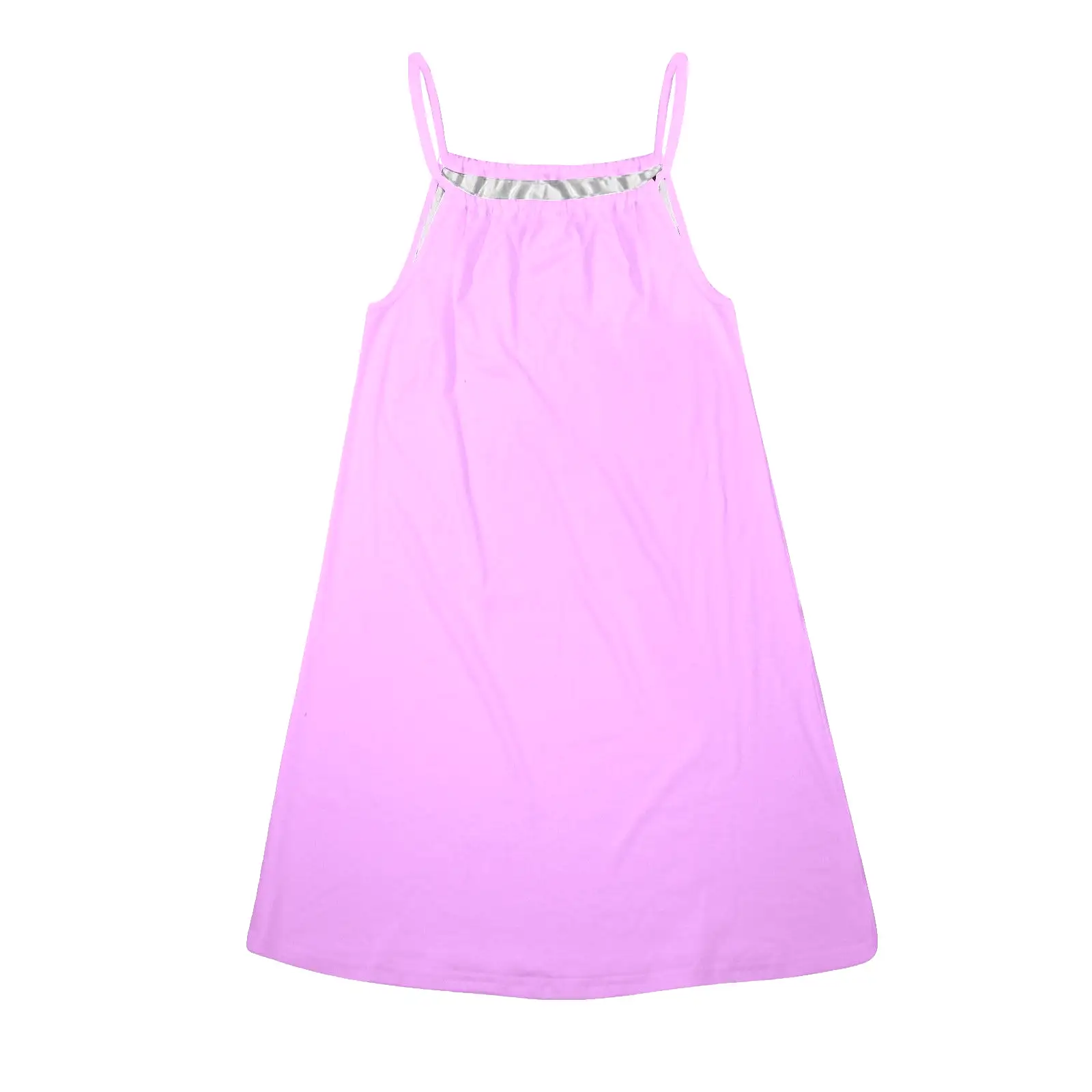 light purple pink solid Drawstring Neck Sleeveless Dress (Model D68)