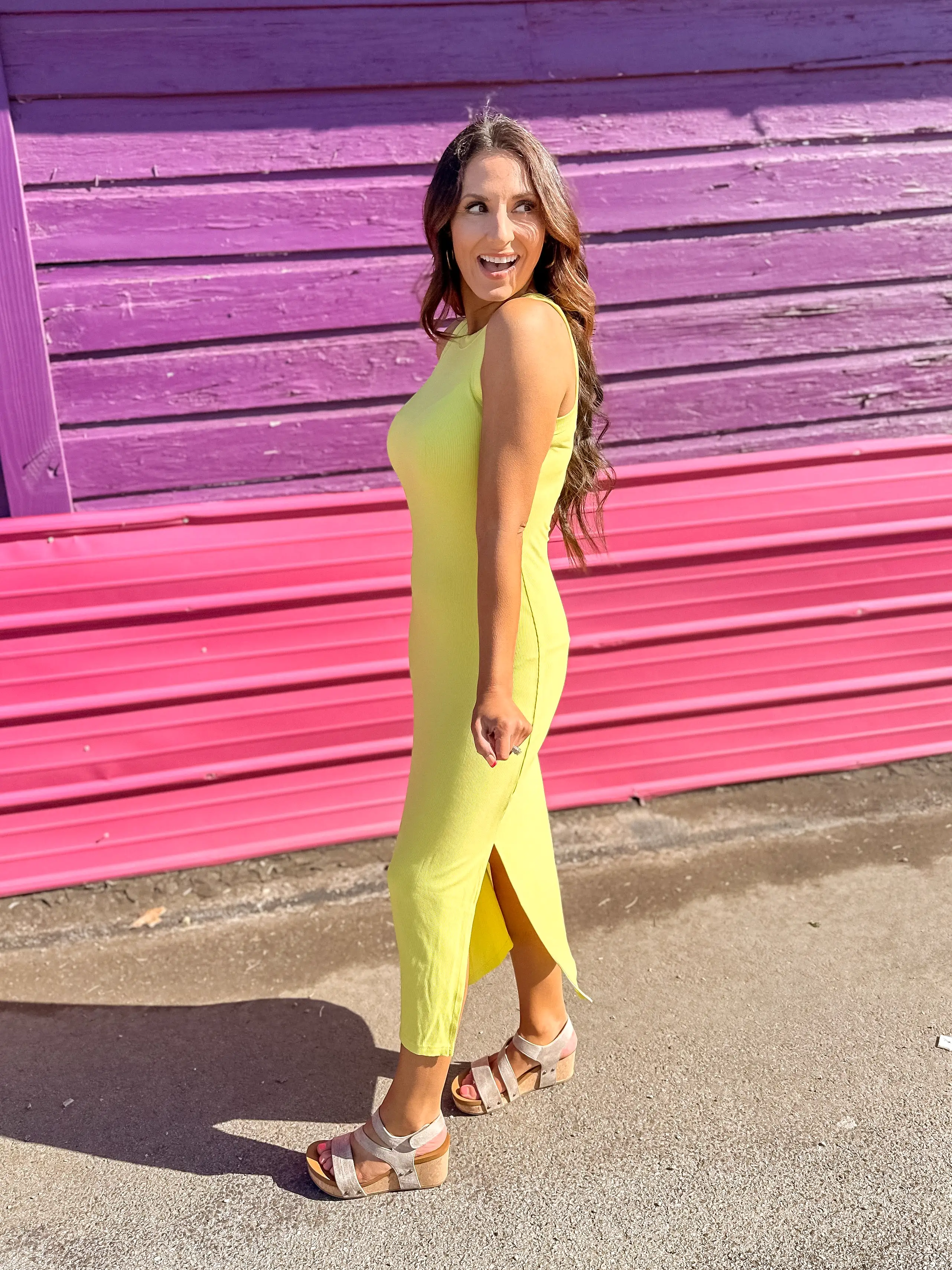 Lime Green Ribbed Maxi Dress