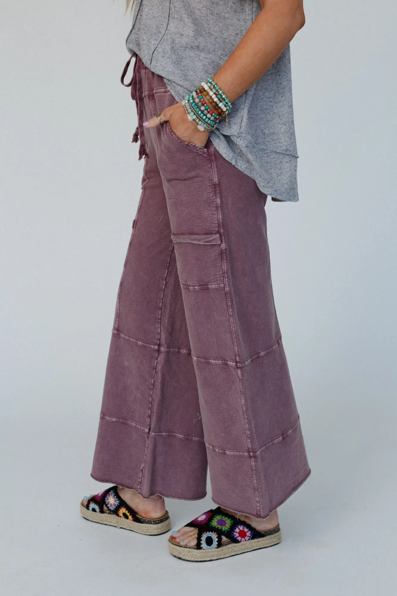 Lucky One Wide Leg Full Pant - Plum