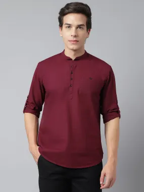 Men Wine Standard Fit Solid Kurta