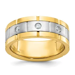 Mens 8.4mm 14K Two Tone Gold 3-Stone 1/6 Ctw Diamond Standard Fit Band