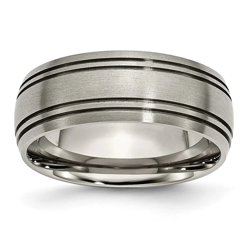 Men's 8mm Titanium Brushed Domed & Grooved Standard Fit Band