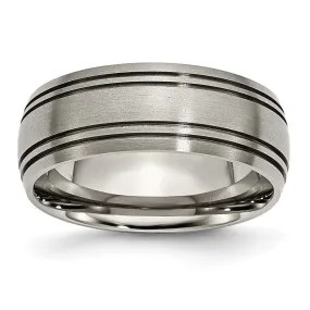 Men's 8mm Titanium Brushed Domed & Grooved Standard Fit Band