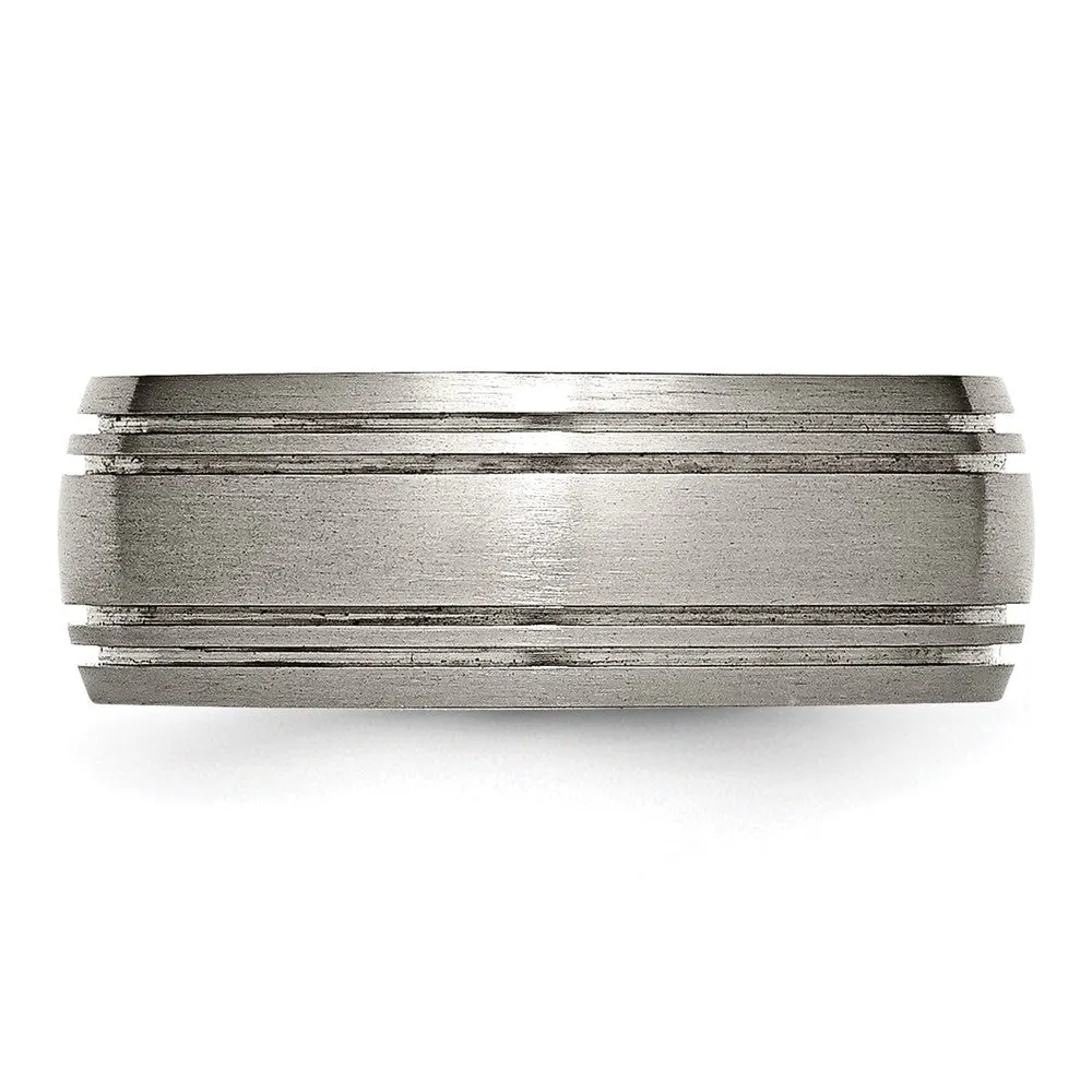 Men's 8mm Titanium Brushed Domed & Grooved Standard Fit Band