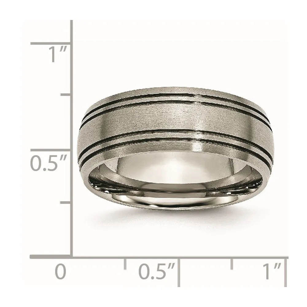 Men's 8mm Titanium Brushed Domed & Grooved Standard Fit Band