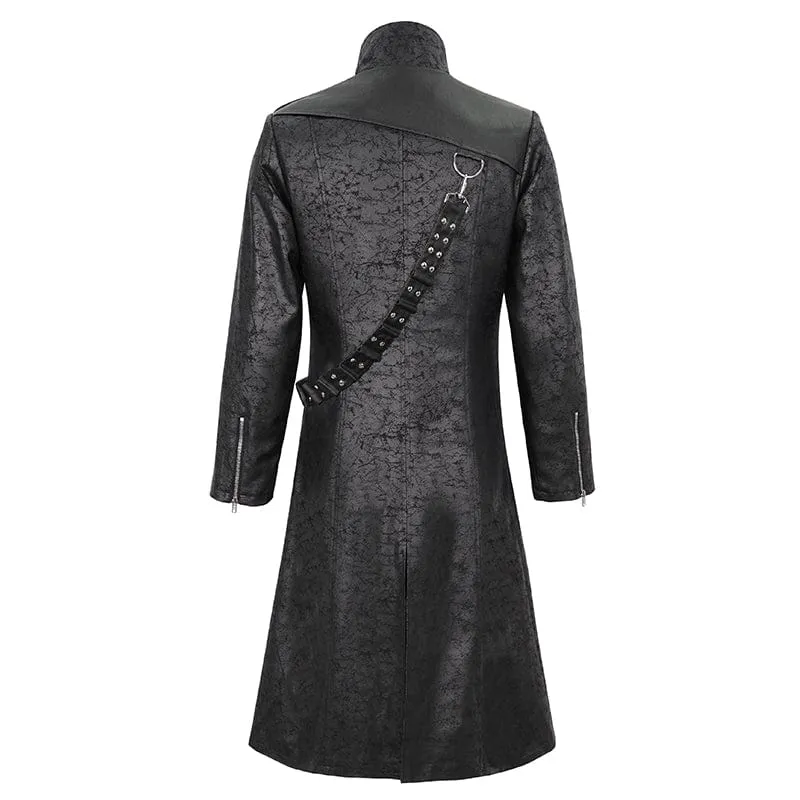 Men's Gothic Stand Collar Split Coat with Strap