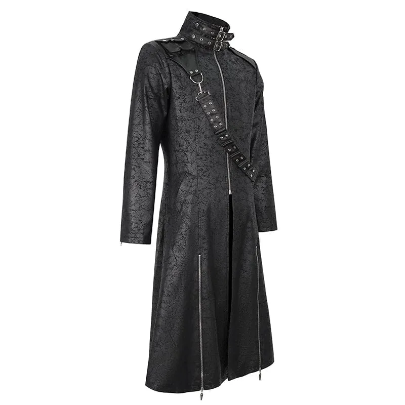 Men's Gothic Stand Collar Split Coat with Strap