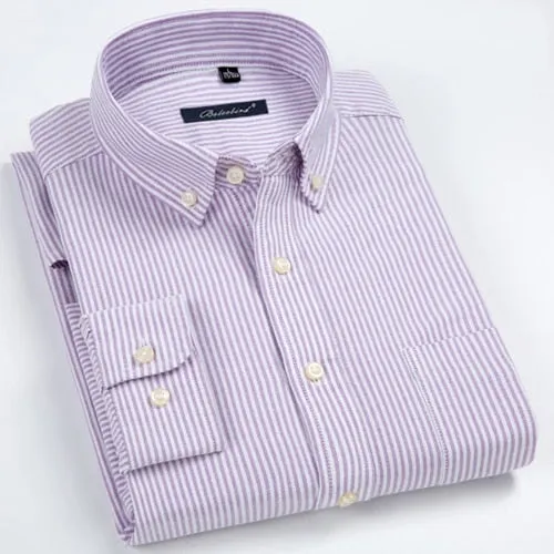 Men's Striped Cotton Chest Pocket Standard-fit Oxford Long Sleeve Shirt