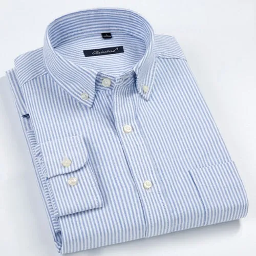 Men's Striped Cotton Chest Pocket Standard-fit Oxford Long Sleeve Shirt