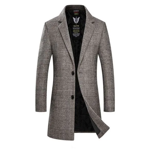 Men wool long outwear for men with plaid printing