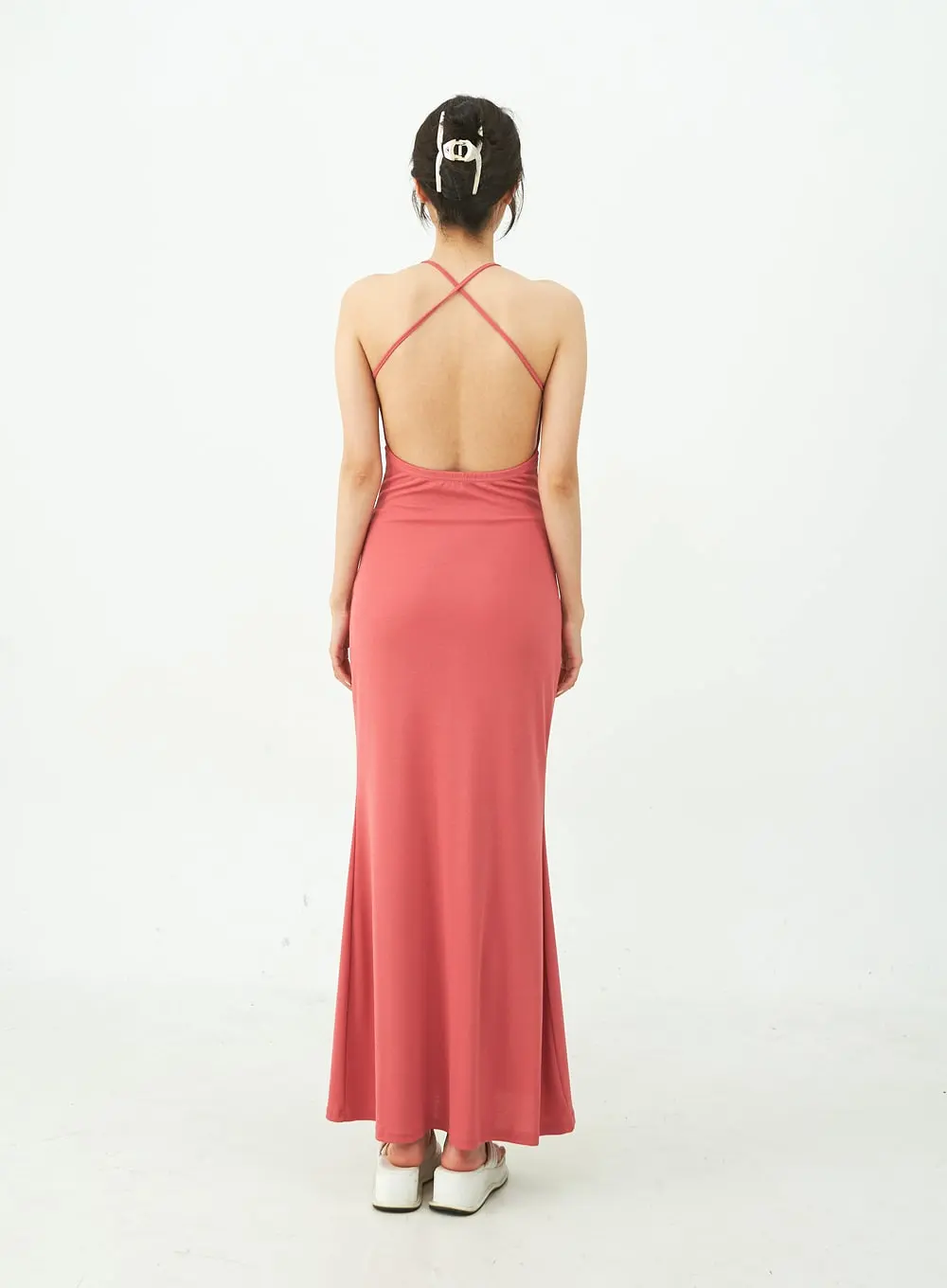 Open Back Cross Strap Maxi Dress IU11