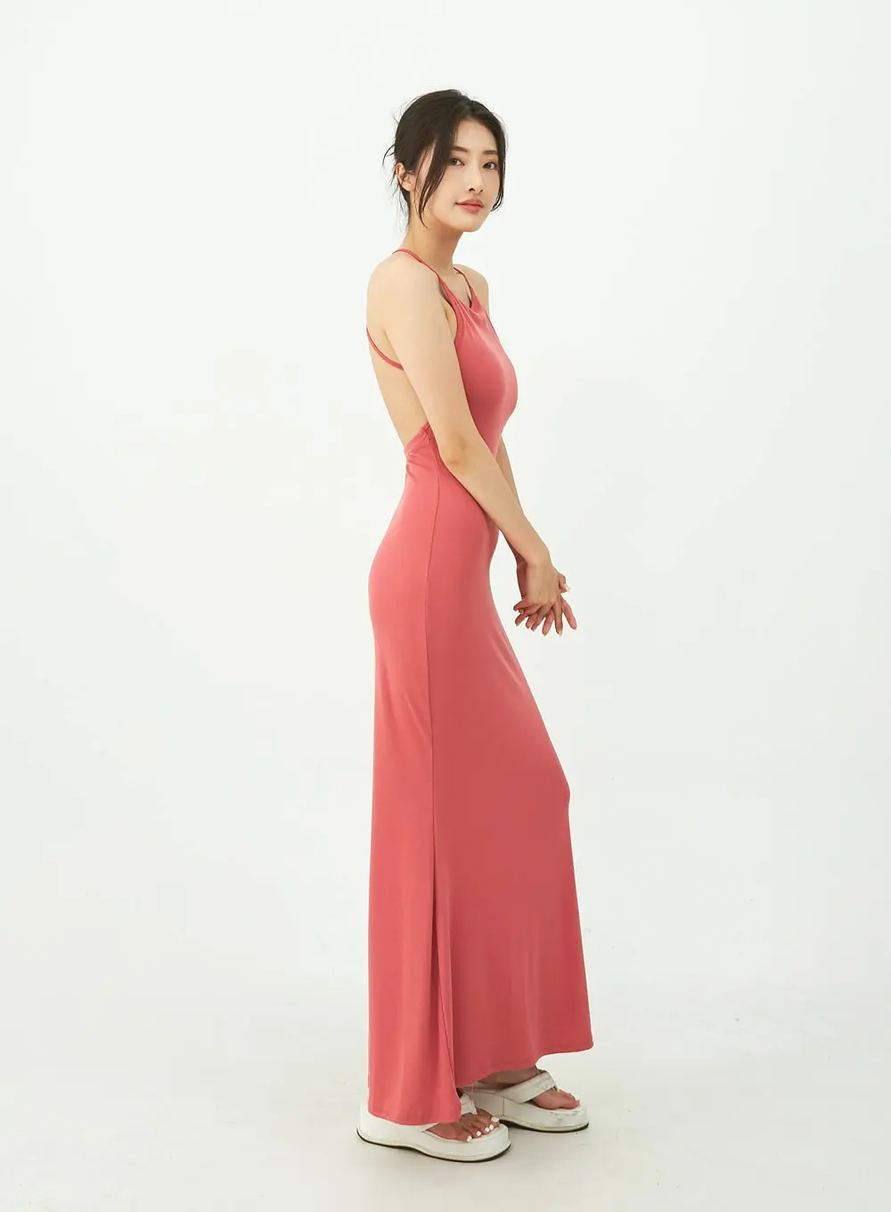 Open Back Cross Strap Maxi Dress IU11