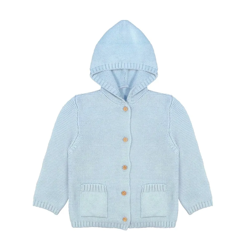 Organic Knit Hooded Sweater in Sky Blue