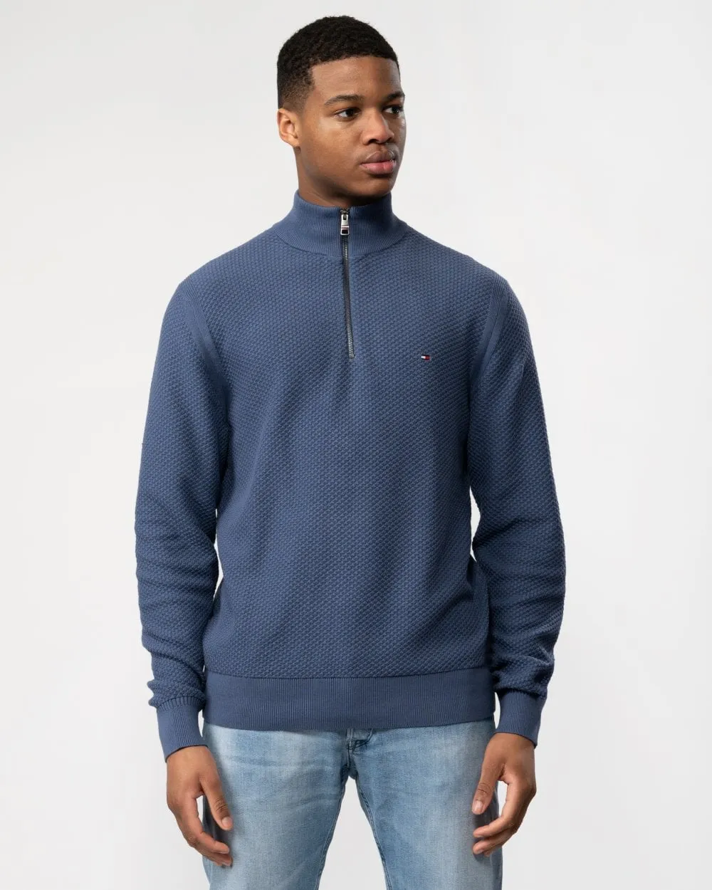 Oval Structure Half Zip Mens Mock Neck Jumper