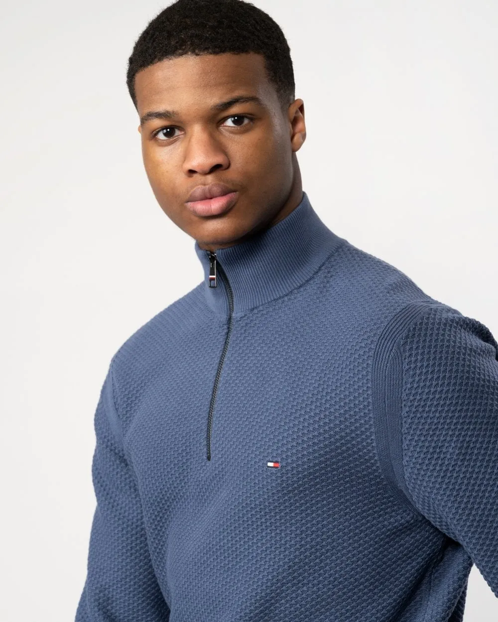 Oval Structure Half Zip Mens Mock Neck Jumper