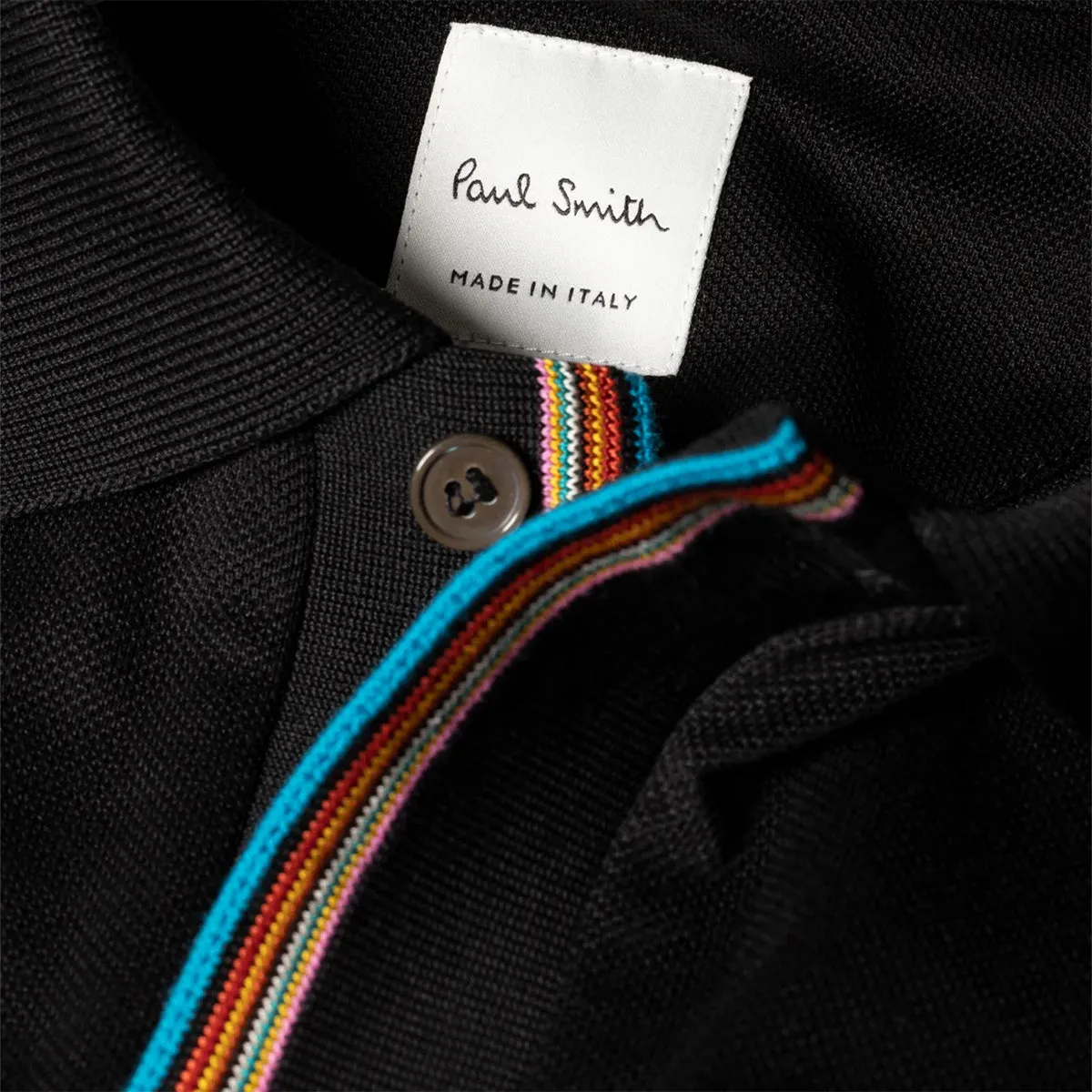 Paul Smith - 'Signature Stripe' Trim Polo Shirt in Black