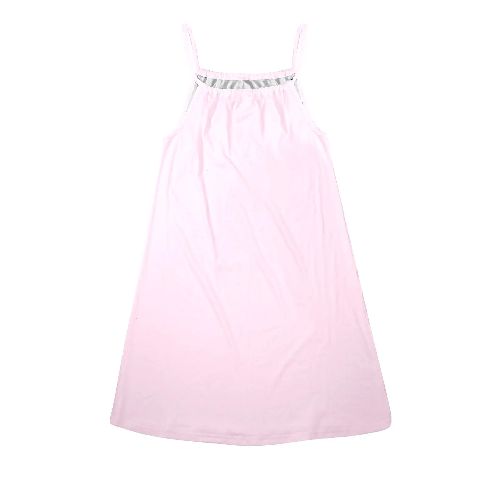 pink solid 2 Drawstring Neck Sleeveless Dress (Model D68)